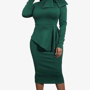 Green Peplum Sheath Dress with Mock Neck